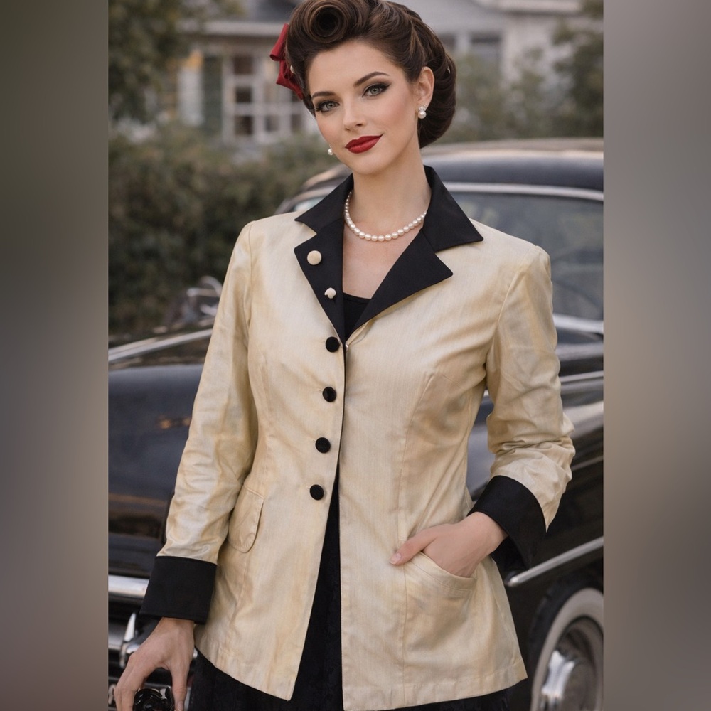 VTG 1950s 60s Elegant Women's Tan Black Reversible Jacket no tags